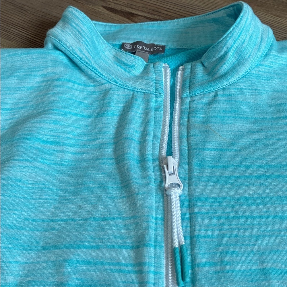 T by Talbots Striated Stand-up Collar Full Zip Jacket Turquoise Women S Athletic - Picture 5 of 11